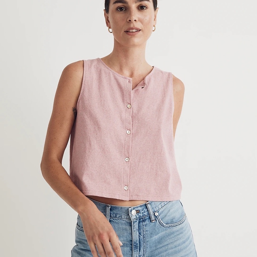Madewell Button Front Crewneck Crop Tank